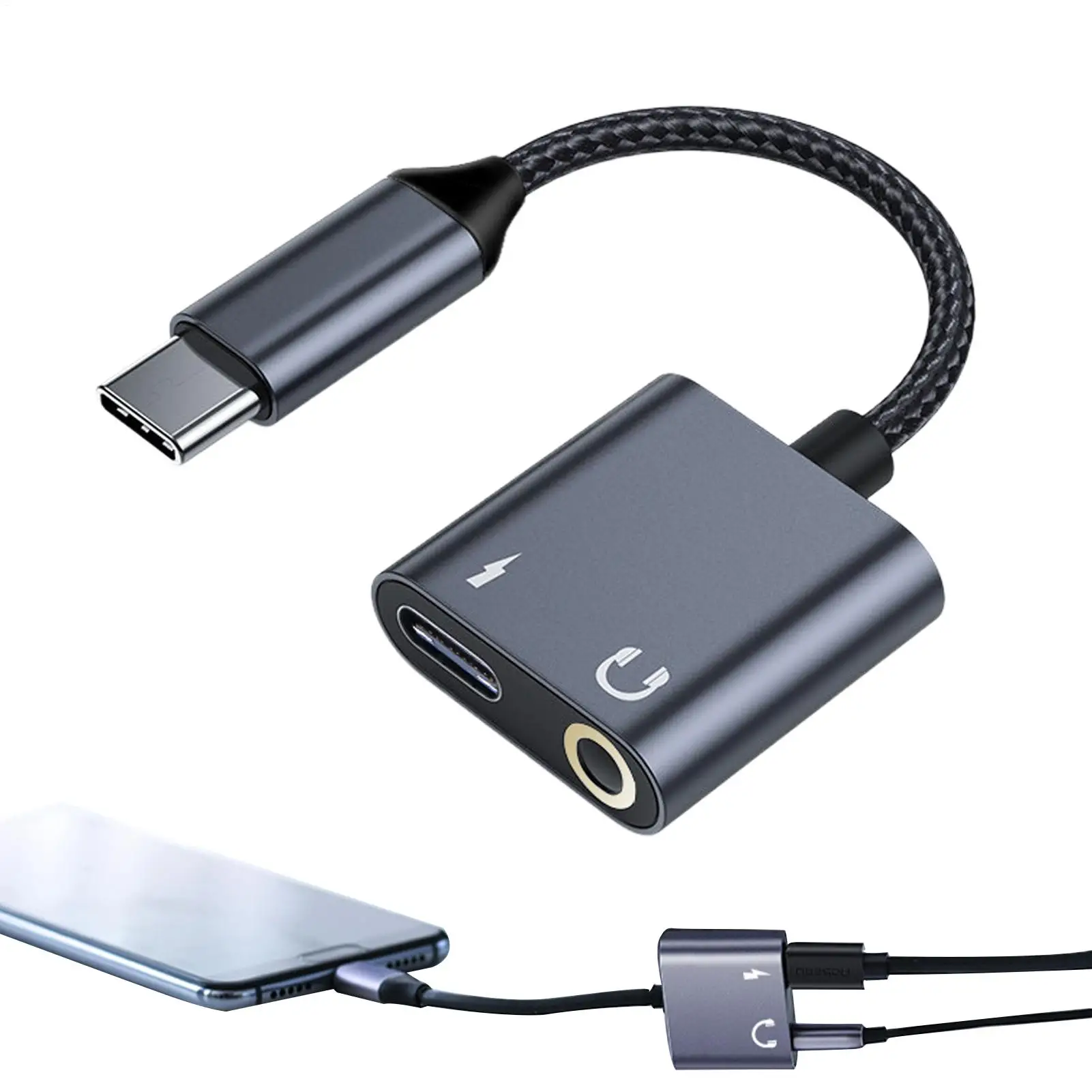 USB C to 3.5mm Adapter, Type-C to 3.5mm Audio Charging Converter, Fast Charging Cable Cord for Phone Tablet Laptop PC