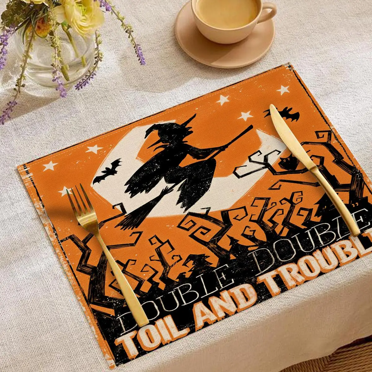 1pcs Creative Halloween Linen Placemats Heat Insulation Table Mats Classic Dining Table Decor Ghost Pumpkin Series Table Cloth