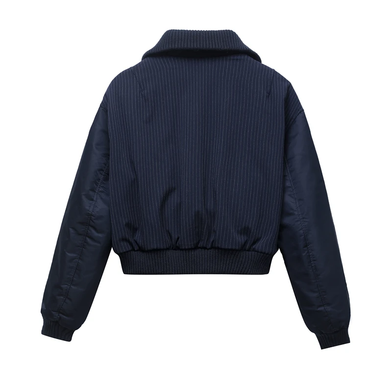 2025 new women's zipper stitching bomber jacket clip cotton jacket stitching women's top