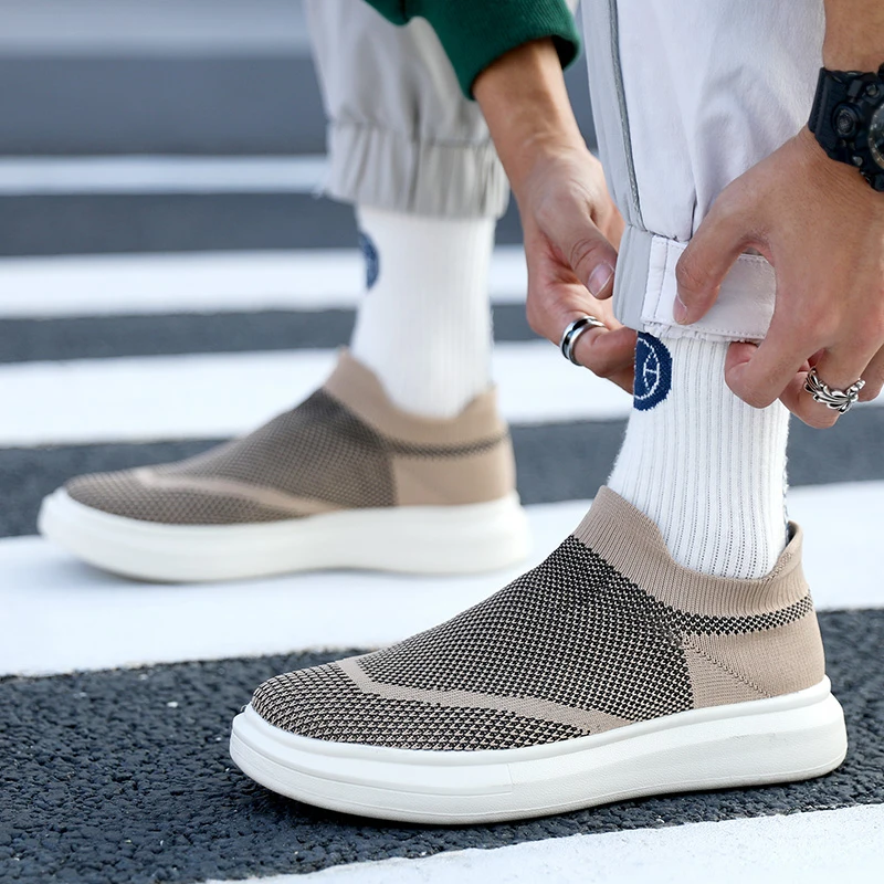 COZOK Four Seasons New Men Shoes Breathable Flying Woven Running Shoes Socks Casual Fashion Trend Sports Shoes Large Size 36-46