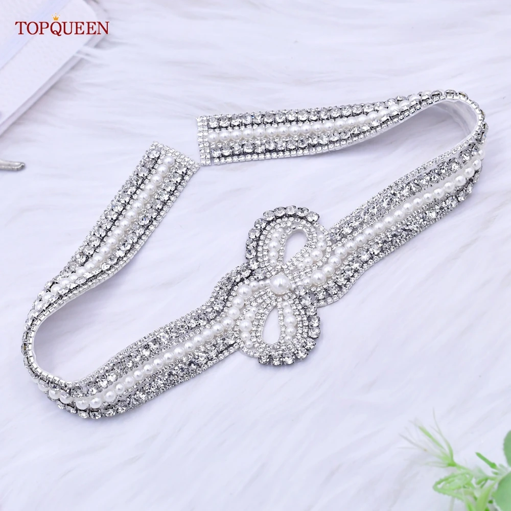 TOPQUEEN S54 Luxury Designer เข็มขัดผู้หญิงชุดเจ้าสาวจัดงานแต่งงานอุปกรณ์เสริม Rhinestone เพิร์ล Appliques Party พรหมชุด Girdles