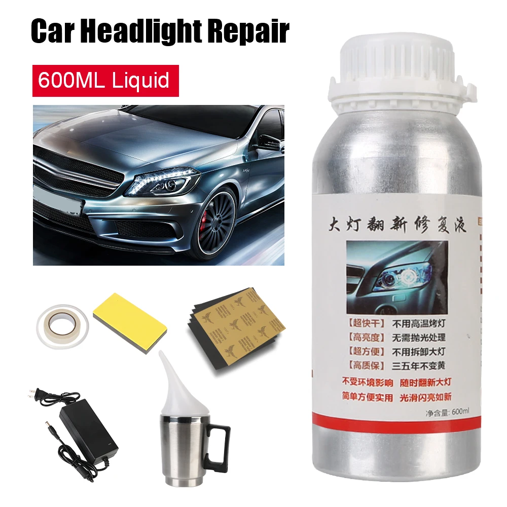 

600ml Liquid Headlight Washer Nozzle Car Lights Polisher Set Renovation Refurbishmen Motorcycle Spotlight Restoration Polish Kit