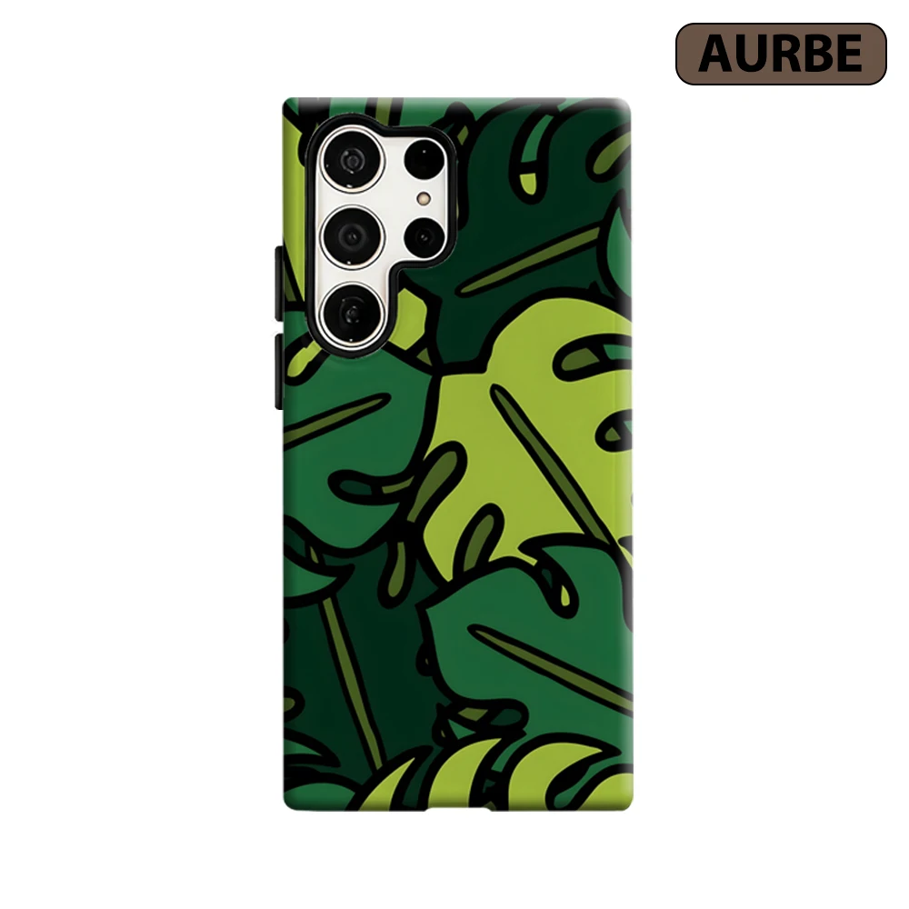 Tropical Monstera Phone Case for Samsung Galaxy S26 S25 Ultra S24 S23 Ultra Plus Shockproof Double Layer Tough Back Cover