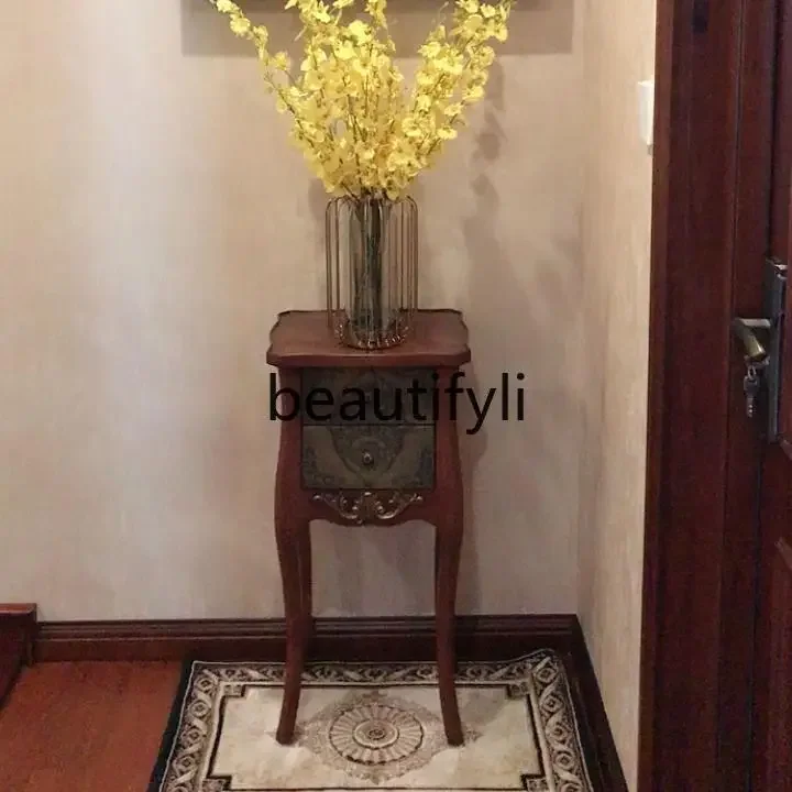 

zxqAmerican living room solid wood corner European sofa bedside table American square flower stand