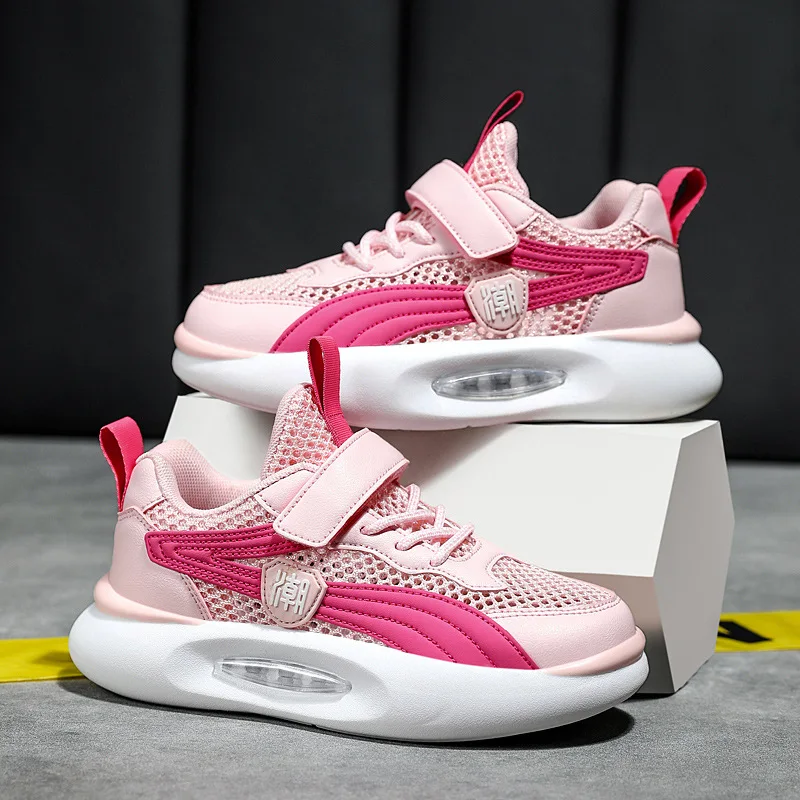 

Comfortable Children's Sports Shoes for Girls 2024 Summer Mesh Breathable Hollow Shoes for Boys Thick-soled Sports Shoes