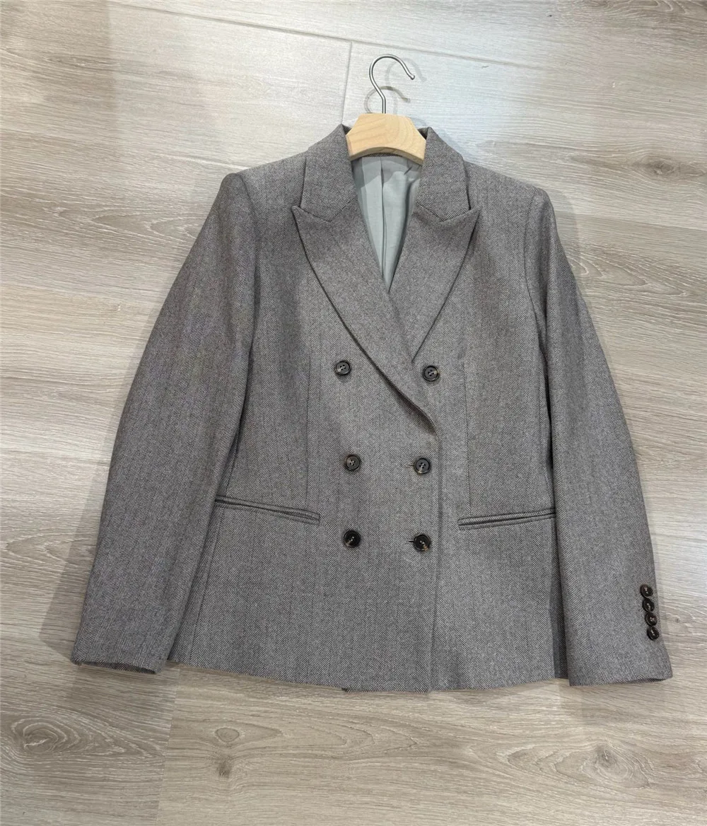 25 الخريف/الشتاء جديد المرأة مزدوجة الصدر 100% الصوف دعوى سترة + نصف تنورة + السراويل الطويلة ثلاث قطع مجموعة