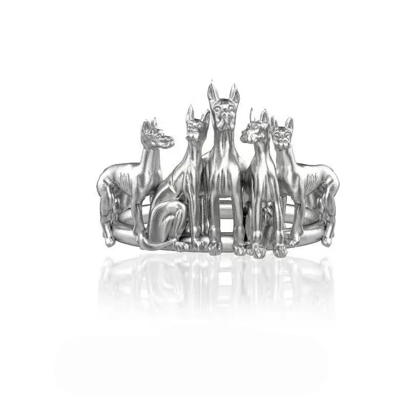 

925 Sterling Silver Retro Personality Doberman Pinscher Dog Ring for Women Men Irregular Hip Hop Design Jewelry Dropshipping