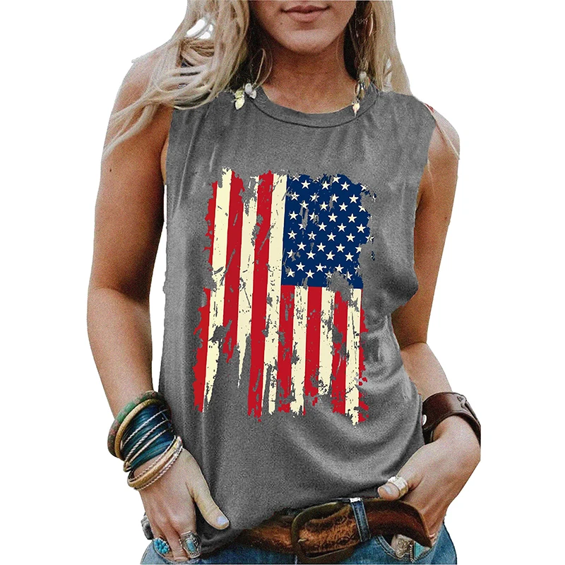 Summer USA American Flag 3D Print Tank Tops Sexy Woman Streetwear Y2k Tops Oversized Vest Off Shoulder Sleeveless Woman Camisole