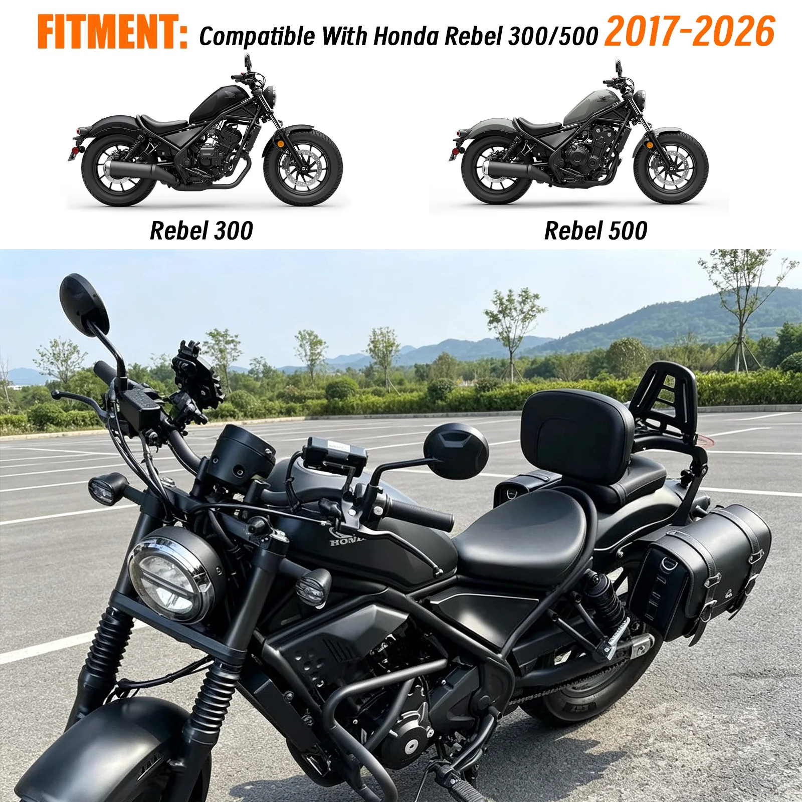 For Honda 17-26 Rebel 300 E-Clutch 500 SE CM300 CM500 CMX 300 500 Motorcycle Backrest Multi Puporse Adjustable Folding Sissy Bar