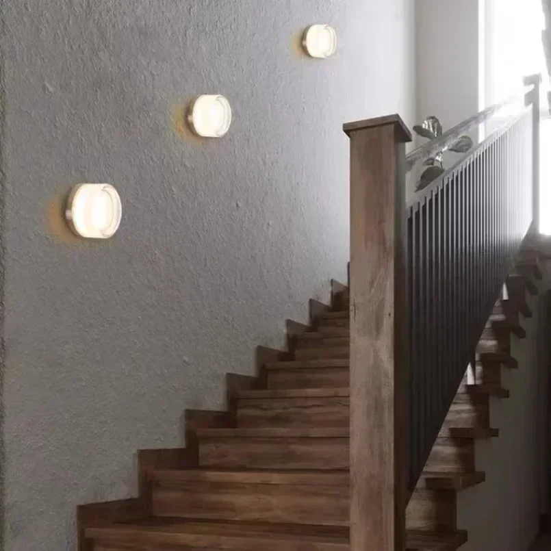 Design led lâmpadas de parede para o quarto cabeceira interior ao ar livre led redondo arandela luminárias fundo iluminação acrílica