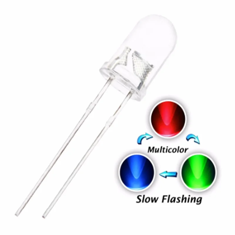 100pcs 5mm Rgb Fast Flashing Led Red Green Blue 3 Colors Changing Multicolor Flicker Water Clear Round Head Lamps Light Beads