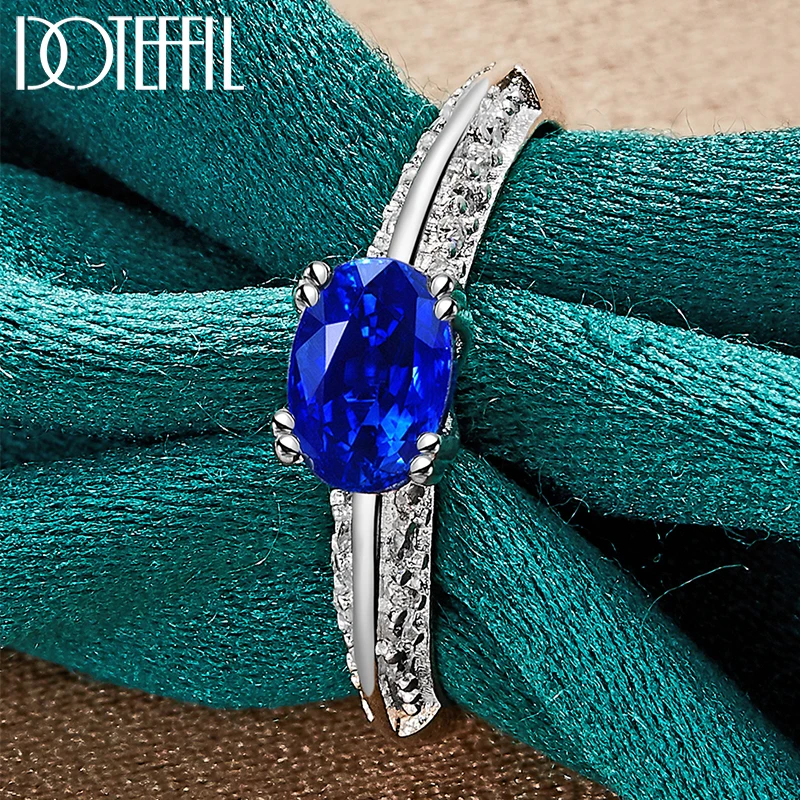 DOTEFFIL 925 Sterling Silver Blue Ocean AAA Zircon Ring For Women Man Fashion Wedding Engagement Party Gift Charm Jewelry