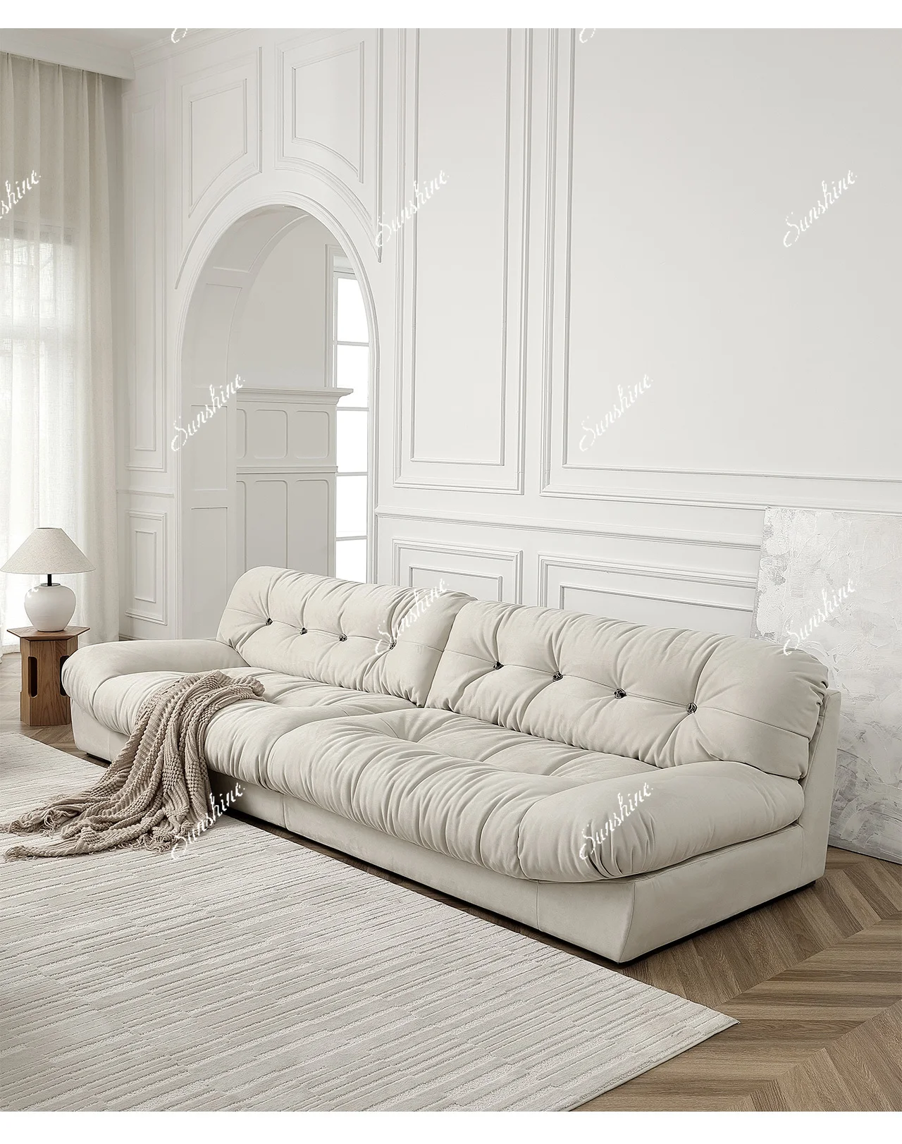 Frosted cloth small apartment family straight row fabric sofa