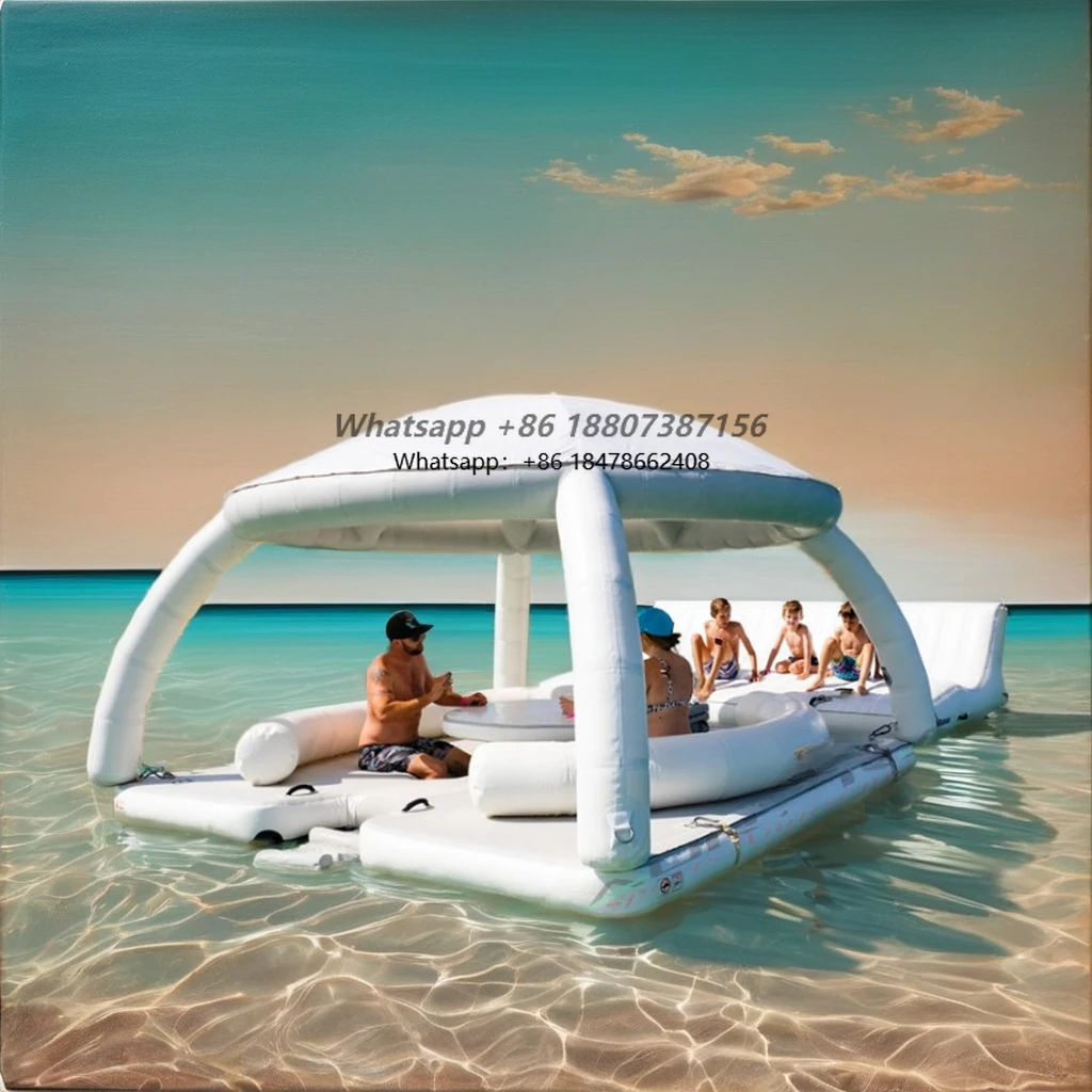 PVC Inflatable Platform Dock Water Play Equipment Floating Swimming Pool Drop Stitch Jetski Roll up air Dock Platform with Tent