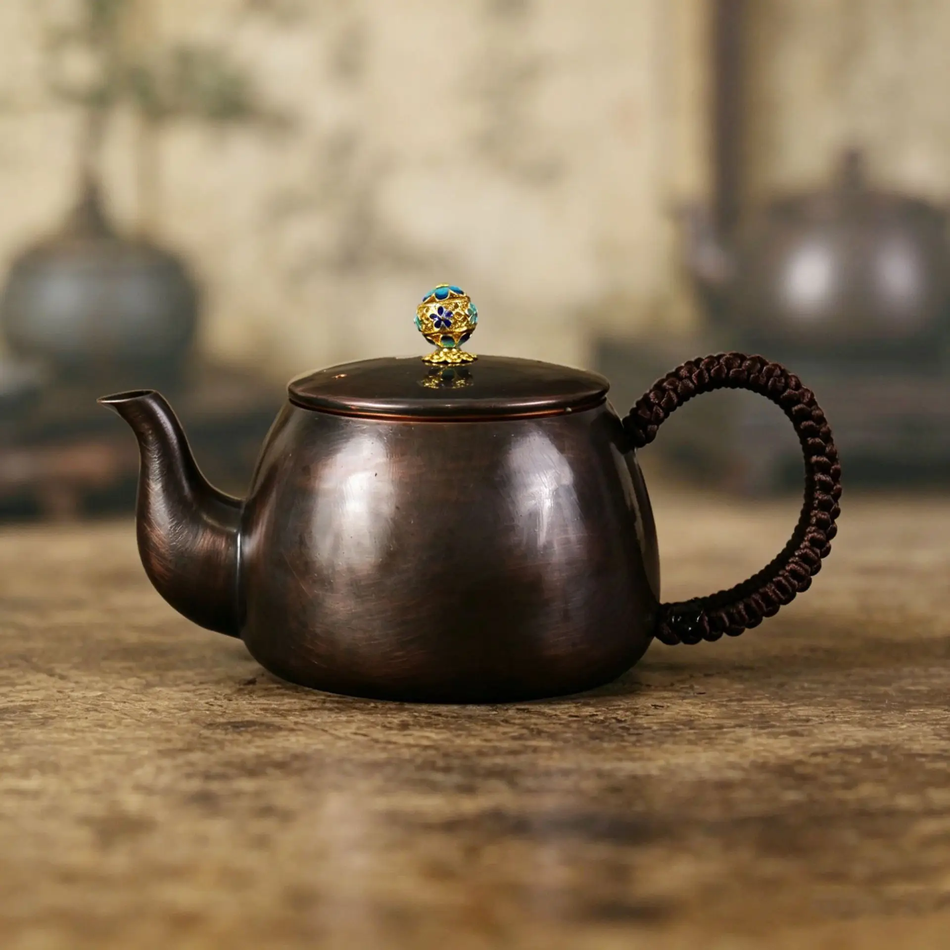 300ml Pure Copper Teapot with anti-scratching handle for house use,travel,camping,gift, Chinese traditional vintage Tea Set