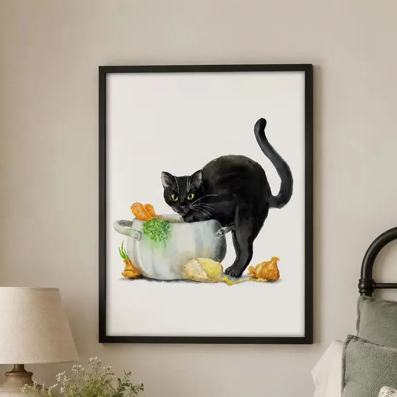 Black Cat Print, Printable Cat Decor,Canvas Wall Print,High‑Grade Home Decoration Artwork for Bedroom,Living Room,Office