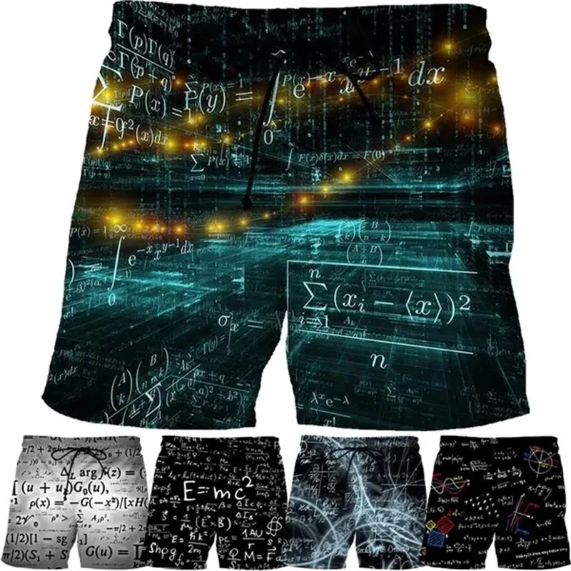 Fashion Mathematical Formula Beach Shorts For Men 3D Printing Summer Casual Surfing Board Shorts Beachwear Mens Swim Trunks