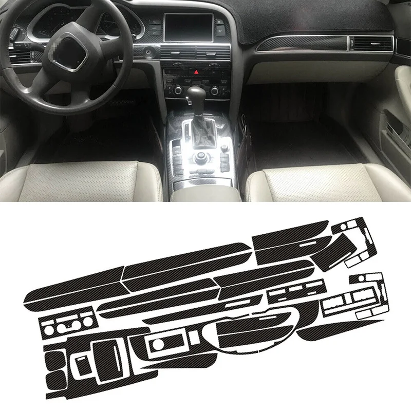 Car 3D Black Carbon Fiber Style Interior Gear Panel Window Control Switch Sticker Kit Fit For Audi A6 C6 2005-2011 LHD Vinyl