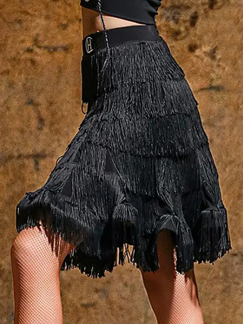 Nappe di crittografia multistrato nere da donna Gonna da ballo latino Sala da ballo Rumba Samba Dancewear Training Cha Cha Performance Costume