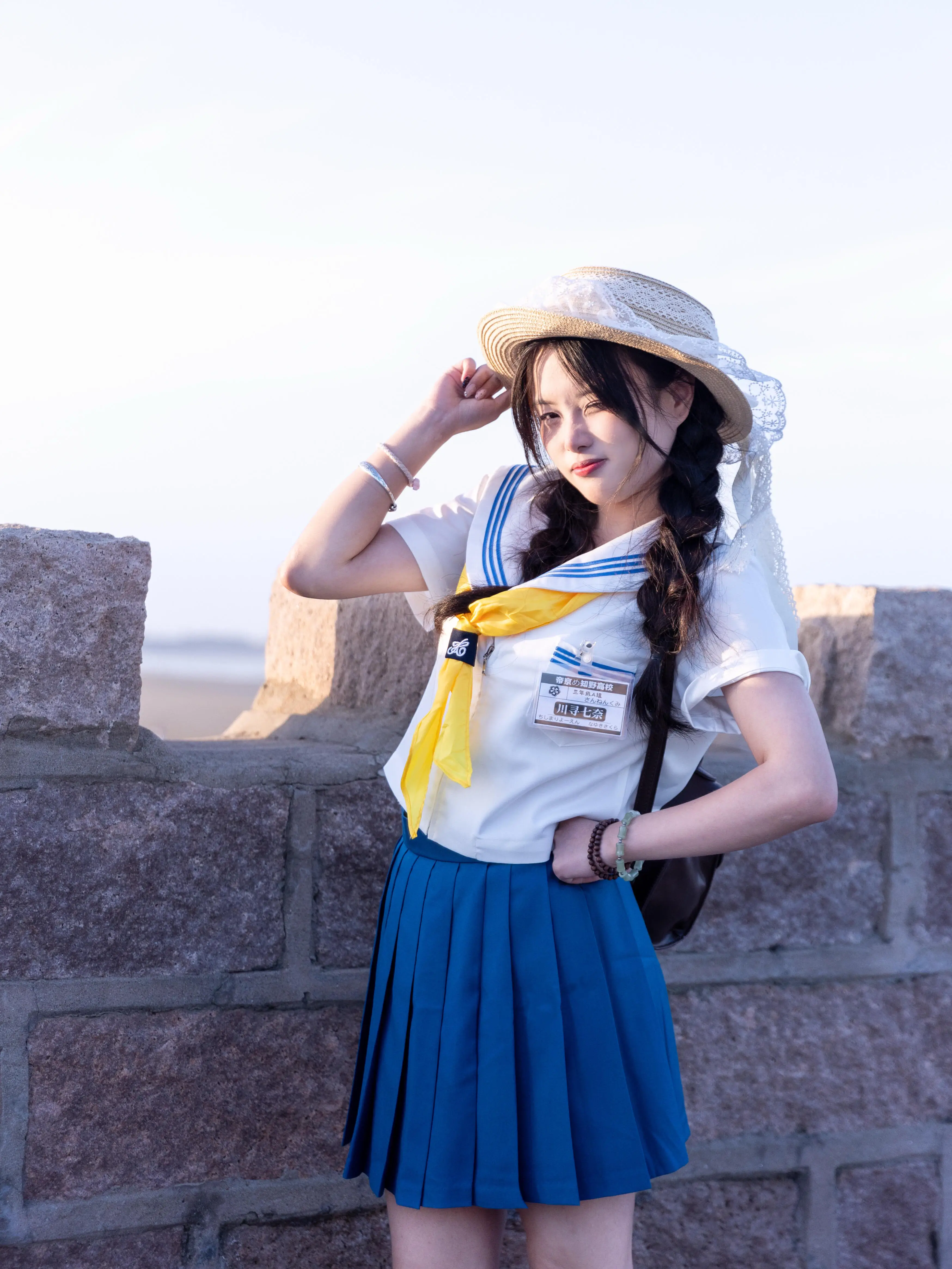

Blue Three Books Original Japanese Style JK Uniform Naval Collar Short Sleeve White Middle School Outfit College Style Set