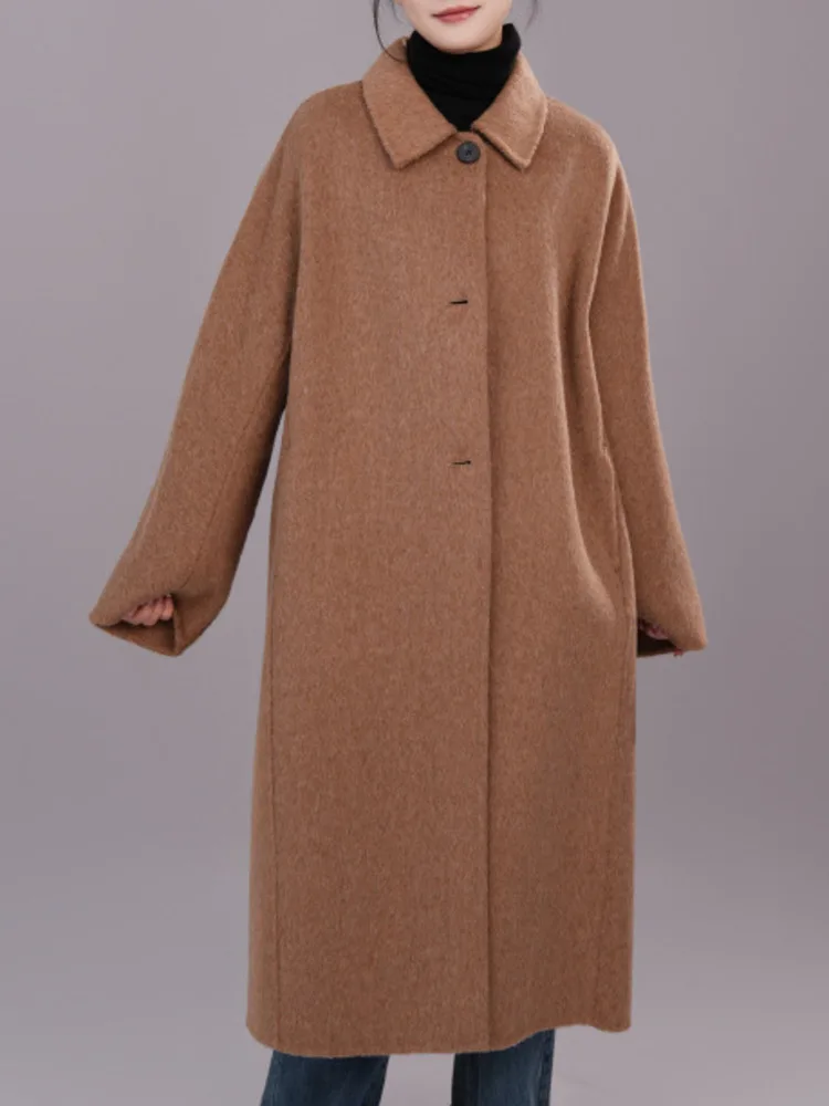 ZMEENNA élégant femmes longue laine mélange pardessus avec col classique simple boutonnage conception et poches chaud ZM3561