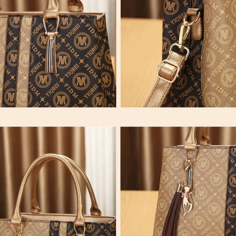 Women's Handbag Set with Shoulder Bag, Classic Print Large Capacity, Vintage Crossbody Bag, Mother's Day Gift for Mom and Elders view 4