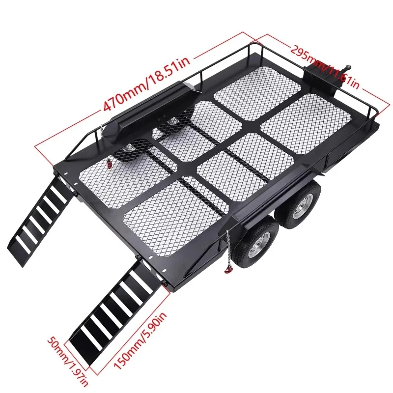 Metal Flatbed Trailer for 1/10 RC Crawler Car AXIAL SCX10 II  90046 RC4WD D90 Jeep Chevrolet TRX6 Upgrade Accessories