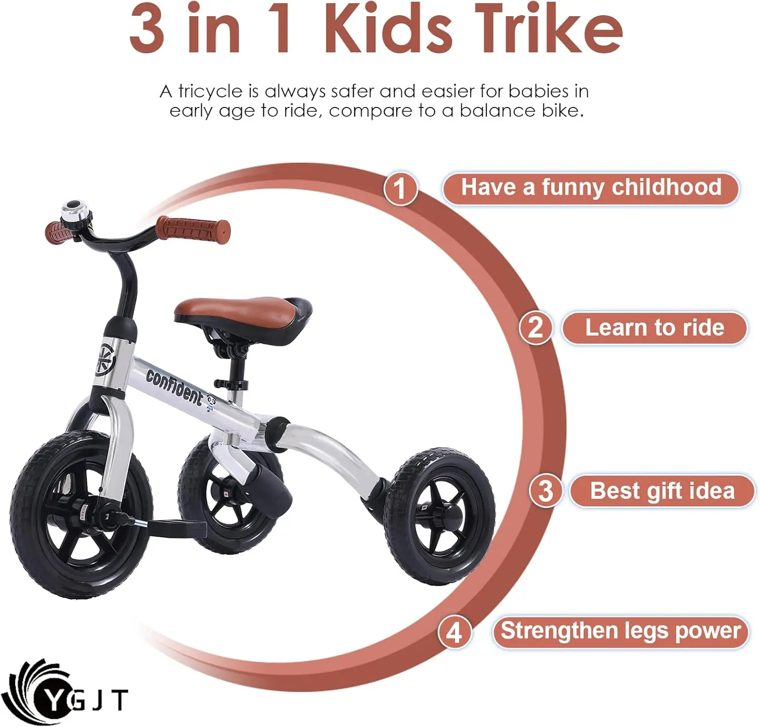 دراجة ثلاثية العجلات قابلة للطي 3 في 1 بمقعد قابل للتعديل ودواسة قابلة للإزالة للأطفال من عمر 2 إلى 5 سنوات