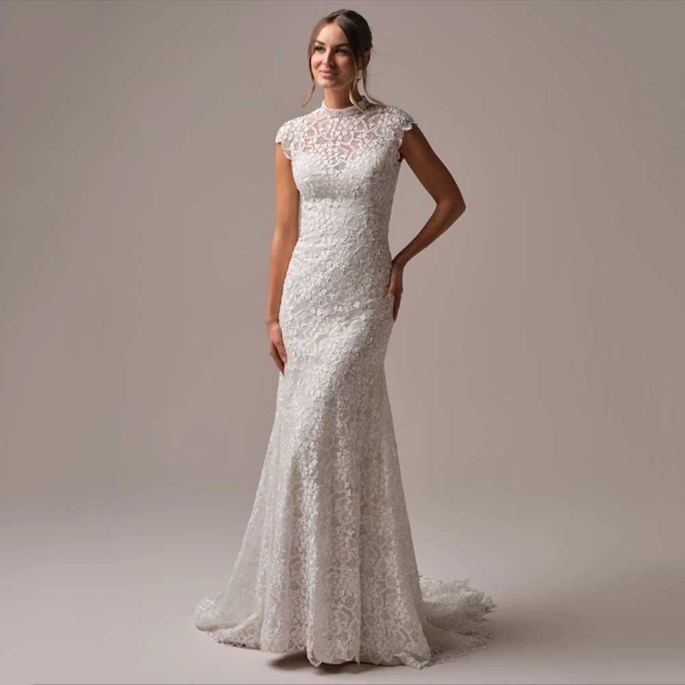 

Кружевное белое вечернее платье без рукавов с круглым вырезом по индивидуальному заказу, плиссированное вечернее платье со шлейфом, вечернее платье русалки длиной до пола, платье для выпускного вечера