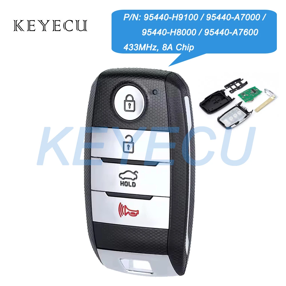 Keyecu 95440-H9100 95440-A7000 95440-H8000 95440-A7600 433MHz 8A Chip Smart Remote Car Key Fob for Kia Rio K3 Forte Para Stonic