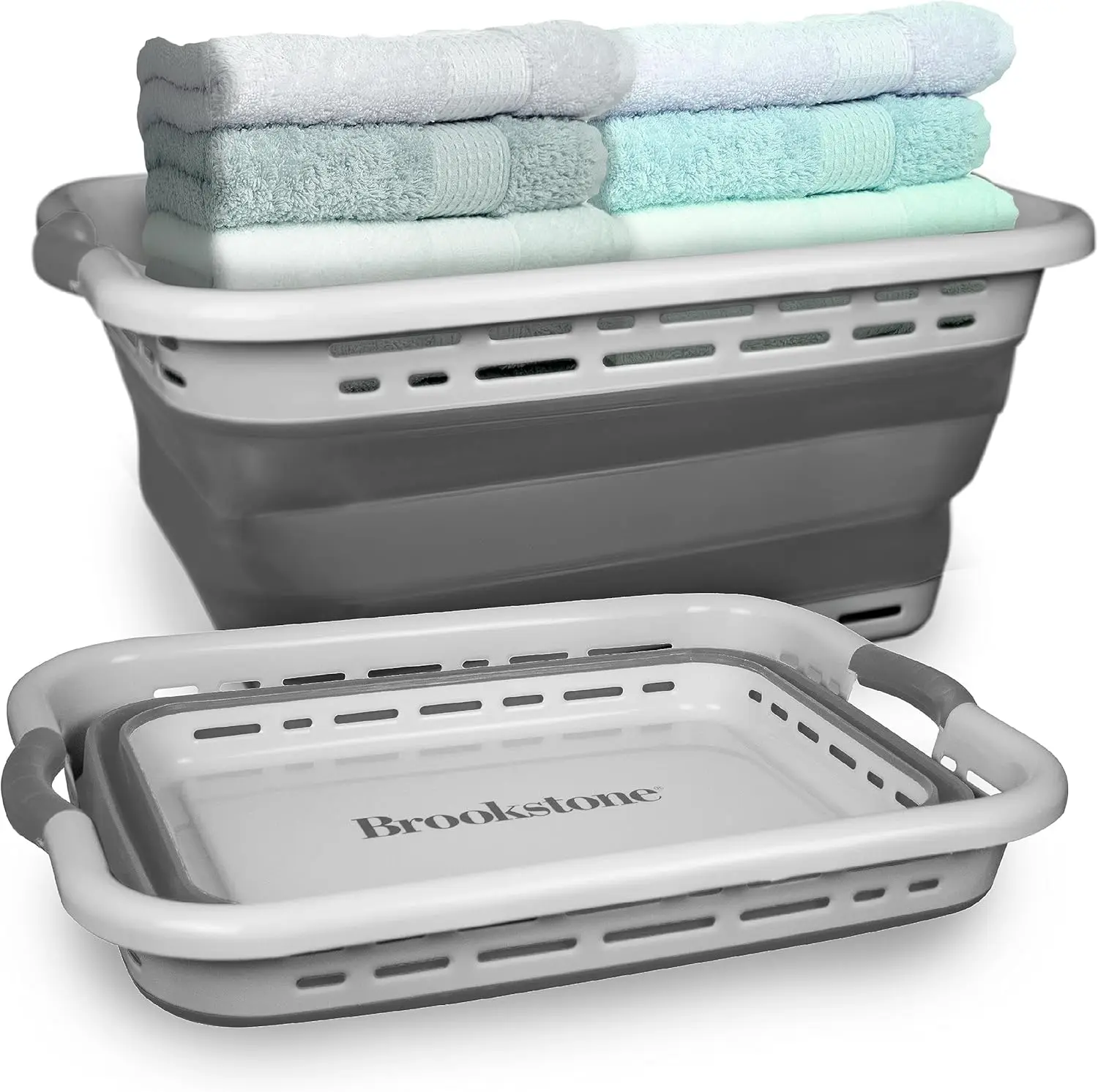

Extra Large 24 Inch Foldable Laundry Basket with Soft Grip Handles Space Saving Pop Up Clothes Hamper BPA Free Light Gray