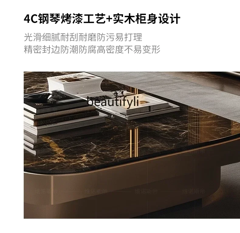 2003  Light luxury high-grade supercrystalline stone coffee table marble modern household solid wood coffee table customizatio