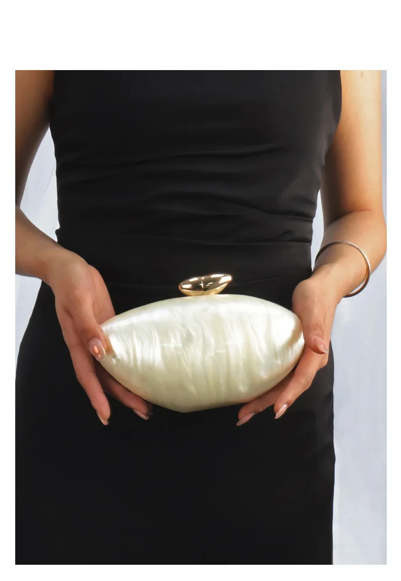 Egg Shell Clutch Bag Acrylic Purse Women Evening Party Cute Ivory Pearl Color Purse Handbag Summer Wedding Dinner Clutch Bag