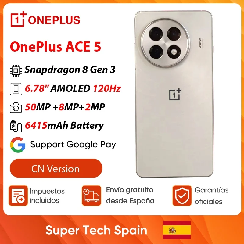 Nouveau Oneplus Ace 5 5g Smartphone 12Gb + 512Gb Snapdragon 8 Gen 3 6.78 ''�cran Amoled 80W Supervooc Charge 6415Mah batterie 50Mp Android 15.0 Ota