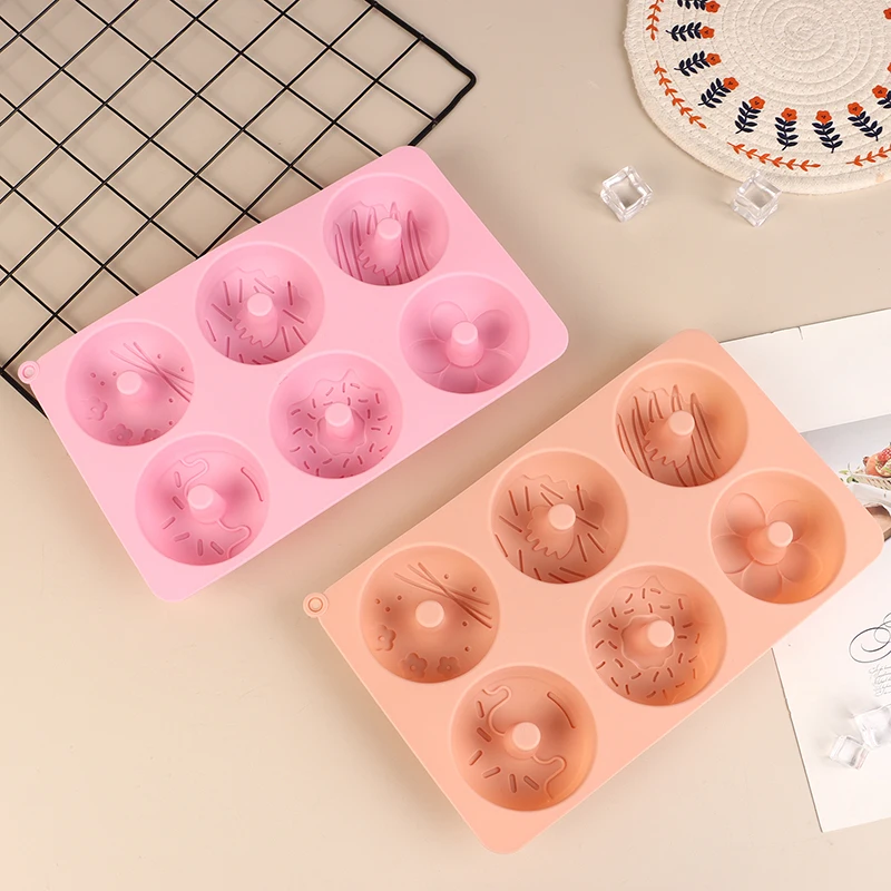 Molde de Donut Silicone Antiaderente, Molde De Chocolate De 6 Cavidades, Molde De Bolo De Pão De Pastelaria, Molde De Sobremesa, Bandeja De Cozimento DIY, Donut Making Tool