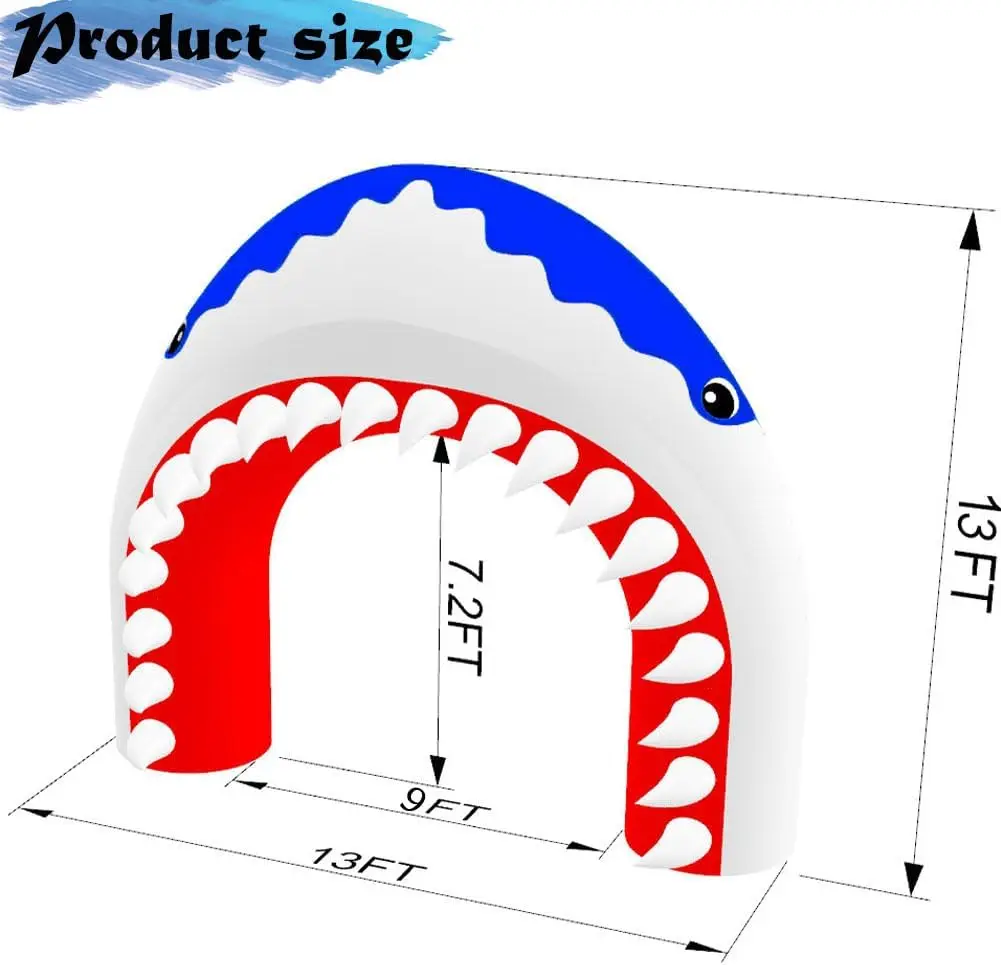 Arco de boca de tiburón inflable, entrada de tiburón inflable de 13 pies con soplador para escenario, evento, fiesta de cumpleaños, decoración temática del océano