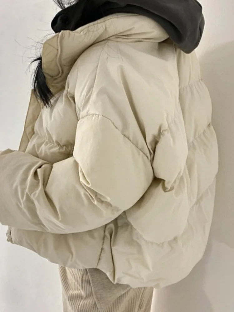 ريترو طوق اليد مبطن القطن الدفء ort Jaet المرأة فضفاض الخبز Sle لشتاء 2025 جديد وصول فام Faion