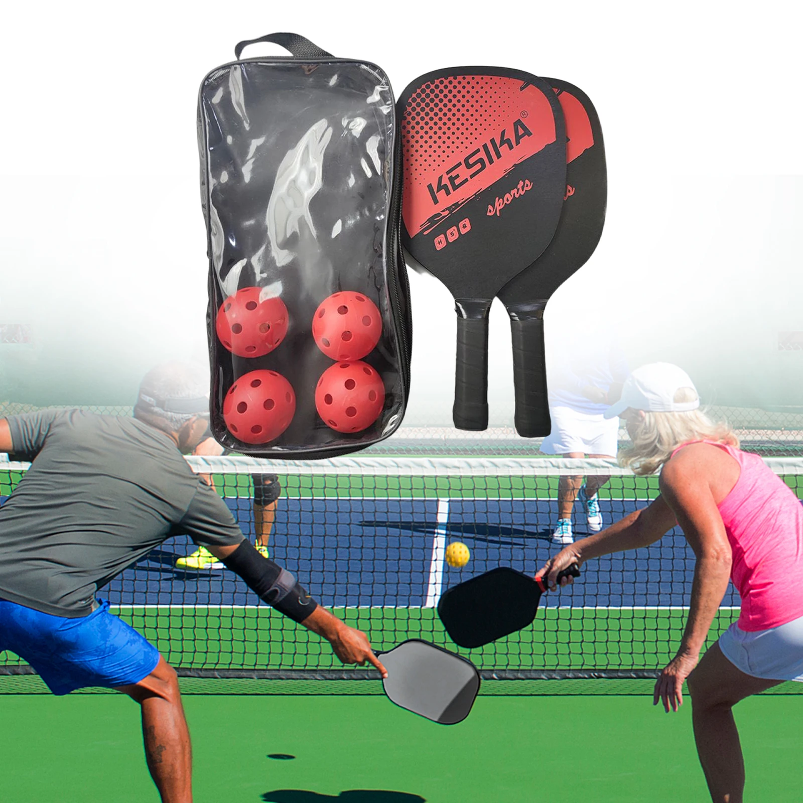 Pickleball Paddles Set Rackets Wood with 4 Balls Carry Bag for Adults Women Pickleball Rackets Outdoor Training Sports