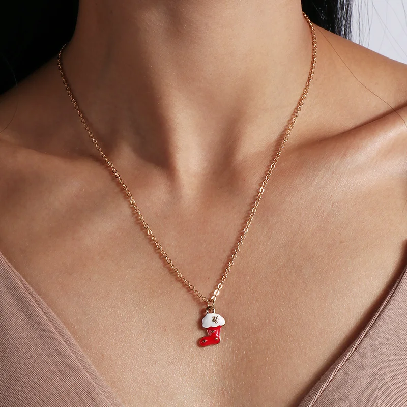Mode Weihnachten Halsketten Emaille Santa Claus Baum Glocken Anhänger Halskette für Frauen Mädchen Weihnachten Party Urlaub Schmuck Geschenke – Detail 9