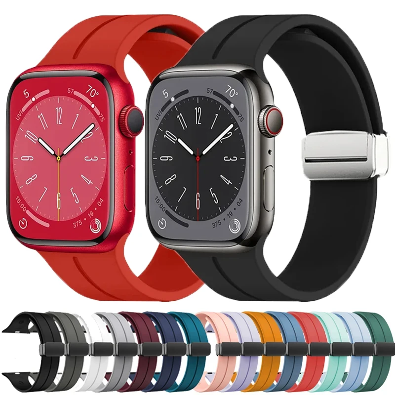 

Ремешок с магнитной пряжкой для Apple Watch Band 46 мм 45 мм 44 мм Ultra 49 мм 42 мм Силиконовый браслет для iWatch Band 10 9 8 7 41 мм 38 мм