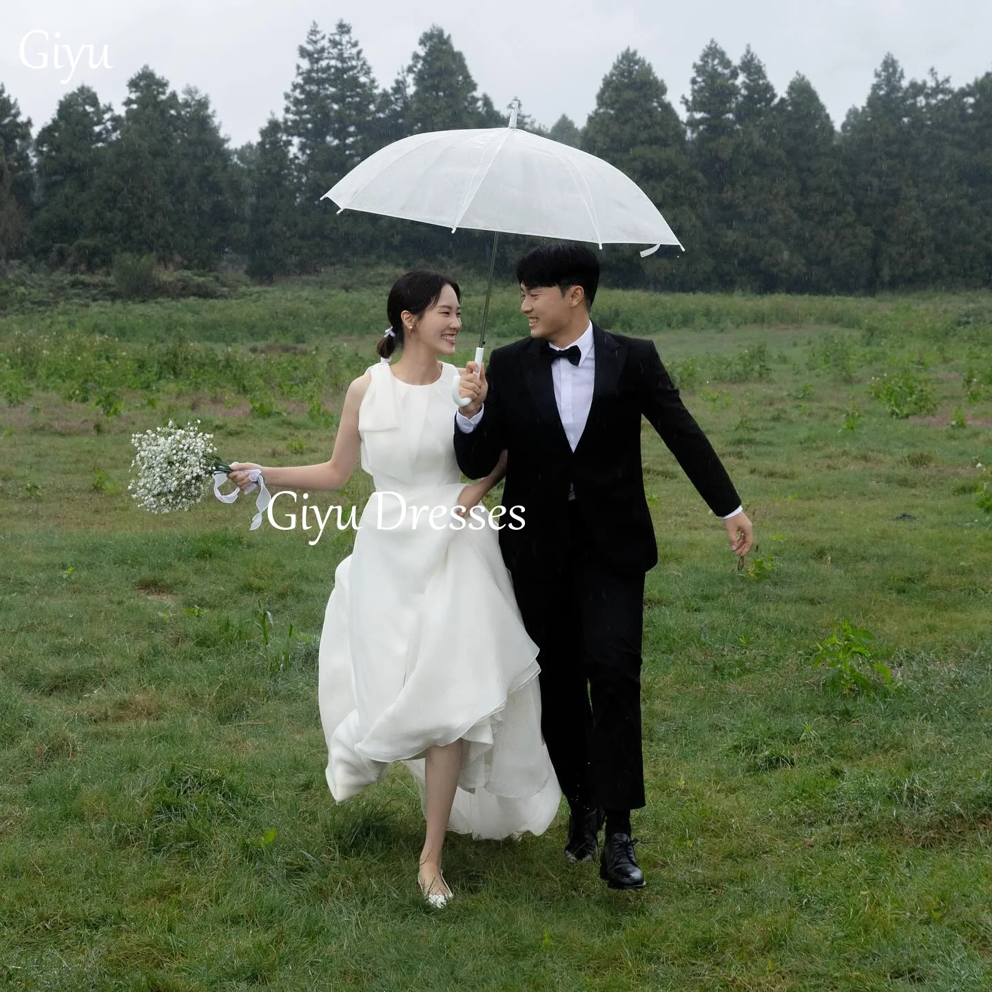 

Giyu Simple White Chiffon Long Wedding Dress Round Neck Korean Wedding Photography Formal Vestidos De Noiva Customized