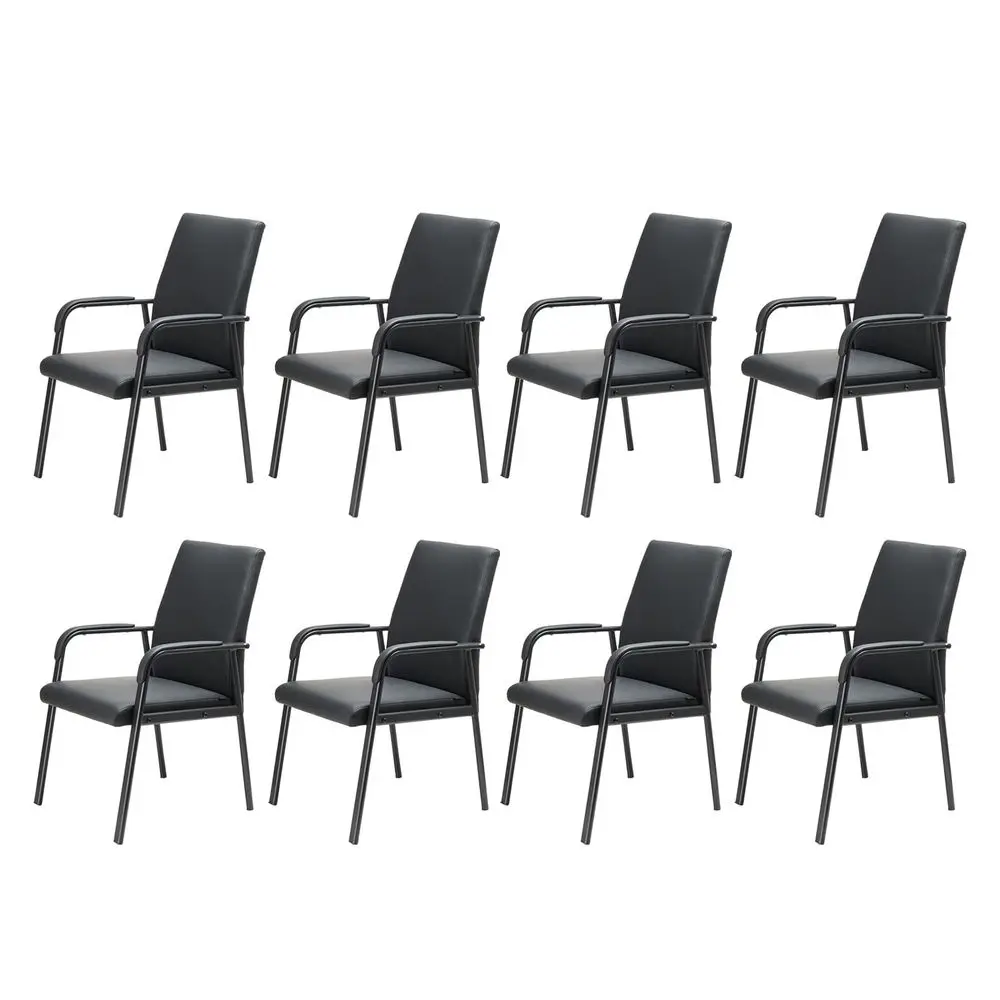 

Pack Office Guest Reception Chair 600 lbs Capacity Leather Conference Room Chairs with Padded Armrests No Wheels Desk Chair Bla