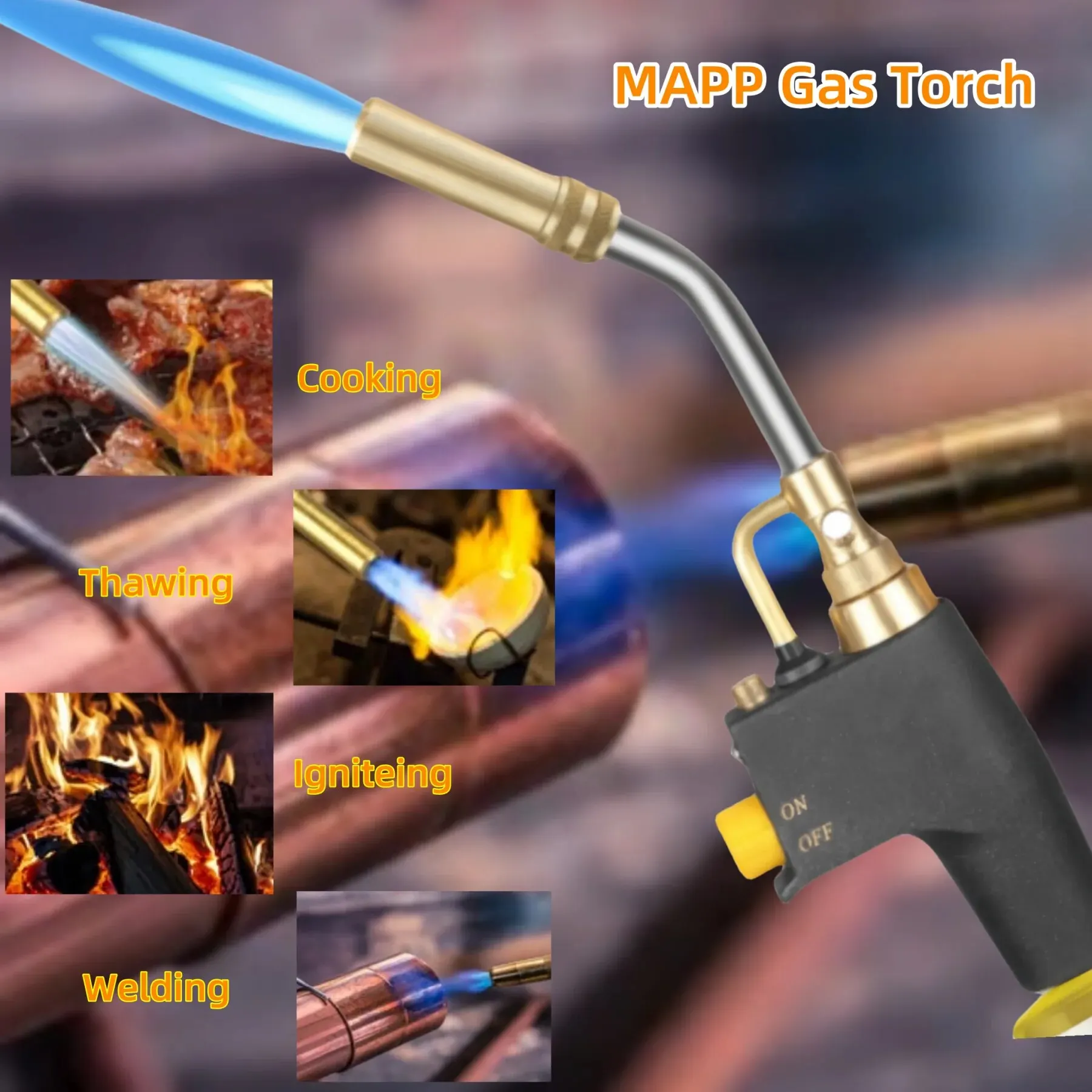 Mapp Gas Torch, Triggering the Ignition of Welding Tool Propane Gas Storage Cylinder Combustion for Brazing, Cooking, Barbecue