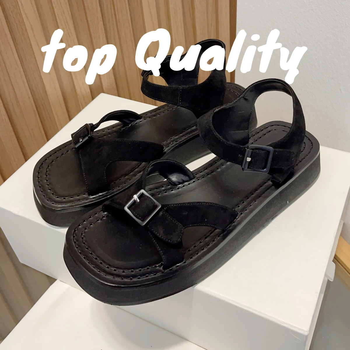 

2025 New Women's summer sandals SANDALS leather material Solid color Thick bottom design Rubber sole