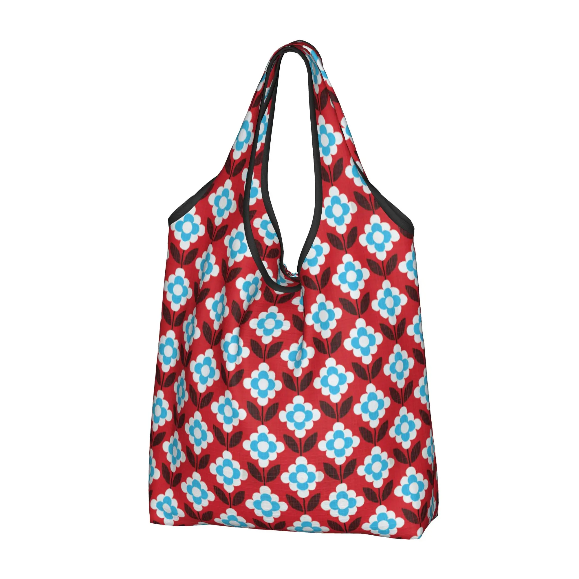 Funny Printed Flowers Orla Kiely  Shopping Tote Bag Portable Shopper Shoulder Preloved Blooms Red Turq Handbag