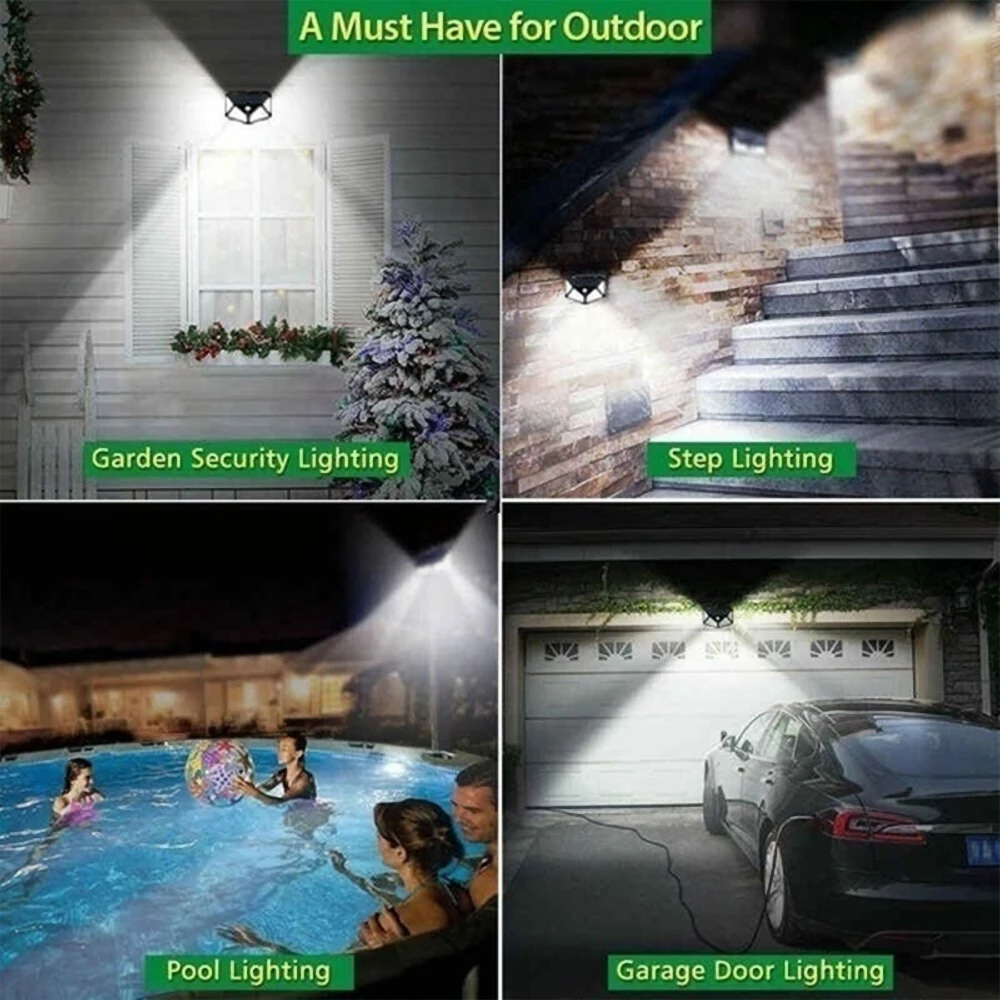 100 LED Solar Wall Lights With PIR Motion Sensor Outdoor Garden Courtyard 4 Sides Luminous Waterproof Sunlight Street Lamp
