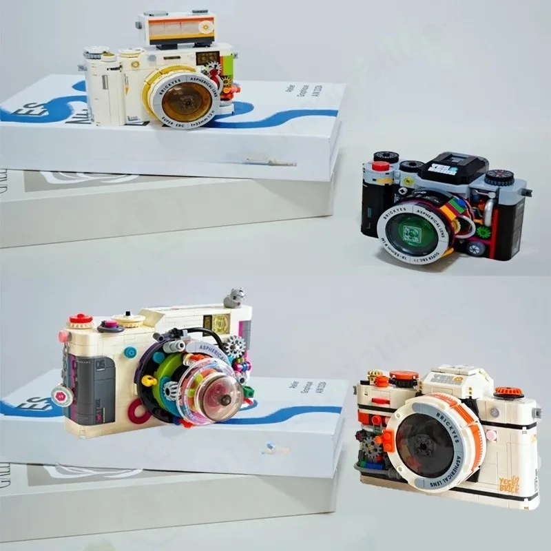 Vintage Retro Camera Building Blocks Model DIY Assembly Ornament Classic SLR Film Camera Decorative Display Birthday Gift