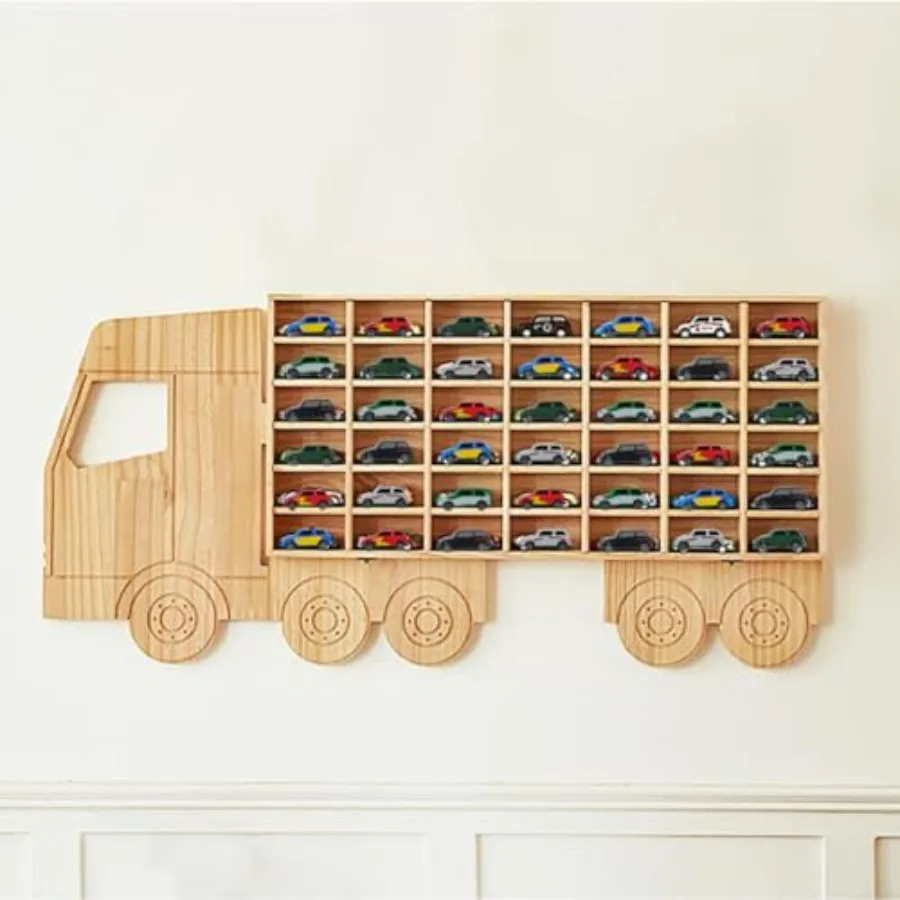

Wood Toy Car Display Rack, Holds 42 Diecast Cars Model Car Display Case 1/64 Scale Toy Cars Organizer Freestanding or Wall-Moun