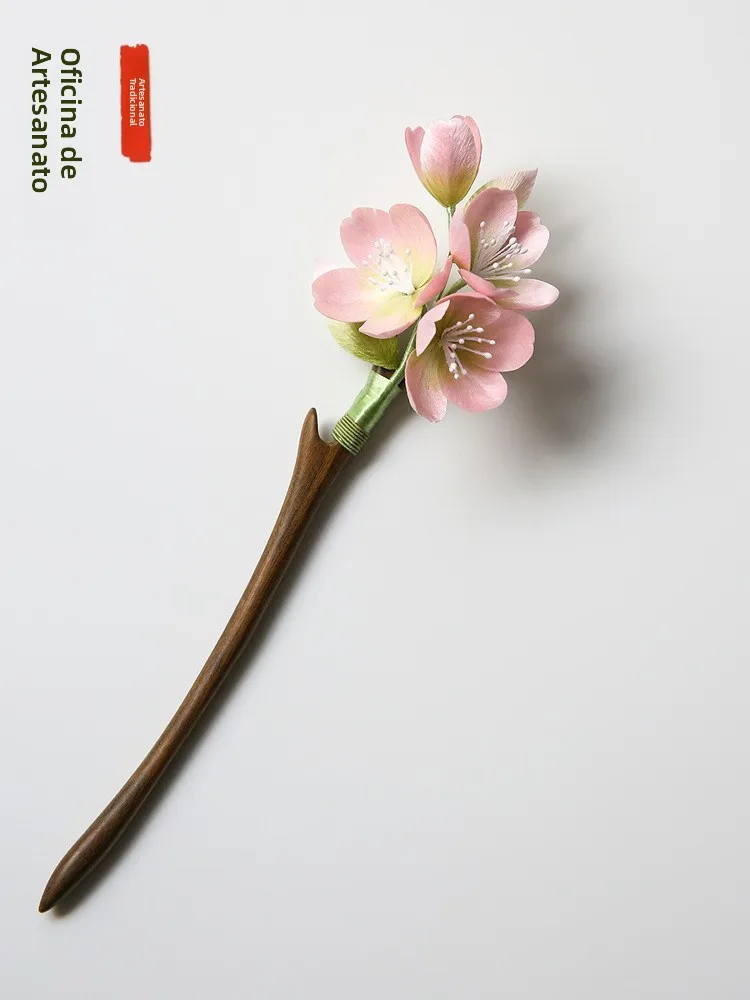 Epingle-a-cheveux-artisanale-en-velours-de-soie-design-original-fleur-de-cerisier-accessoire-elegant-pour-cheveux-epingle-en-bois-pour-mariages-et-fetes