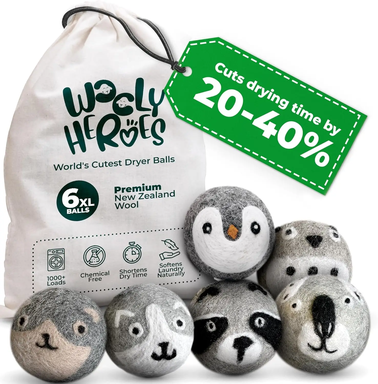

XL Wool Dryer Balls 6-Pack, Reusable Laundry Softener & Static Reducer, Eco-Friendly, Long-Lasting